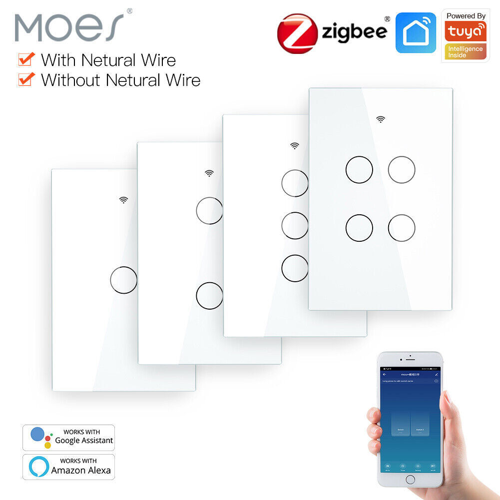 MOES ZigBee Smart Light Switch Wall Touch Glass Panel Alexa Google APP Control