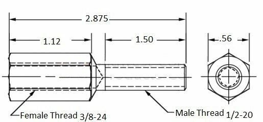 Thread adapter, 3/8-24 Female thread, 1/2-20 Male thread