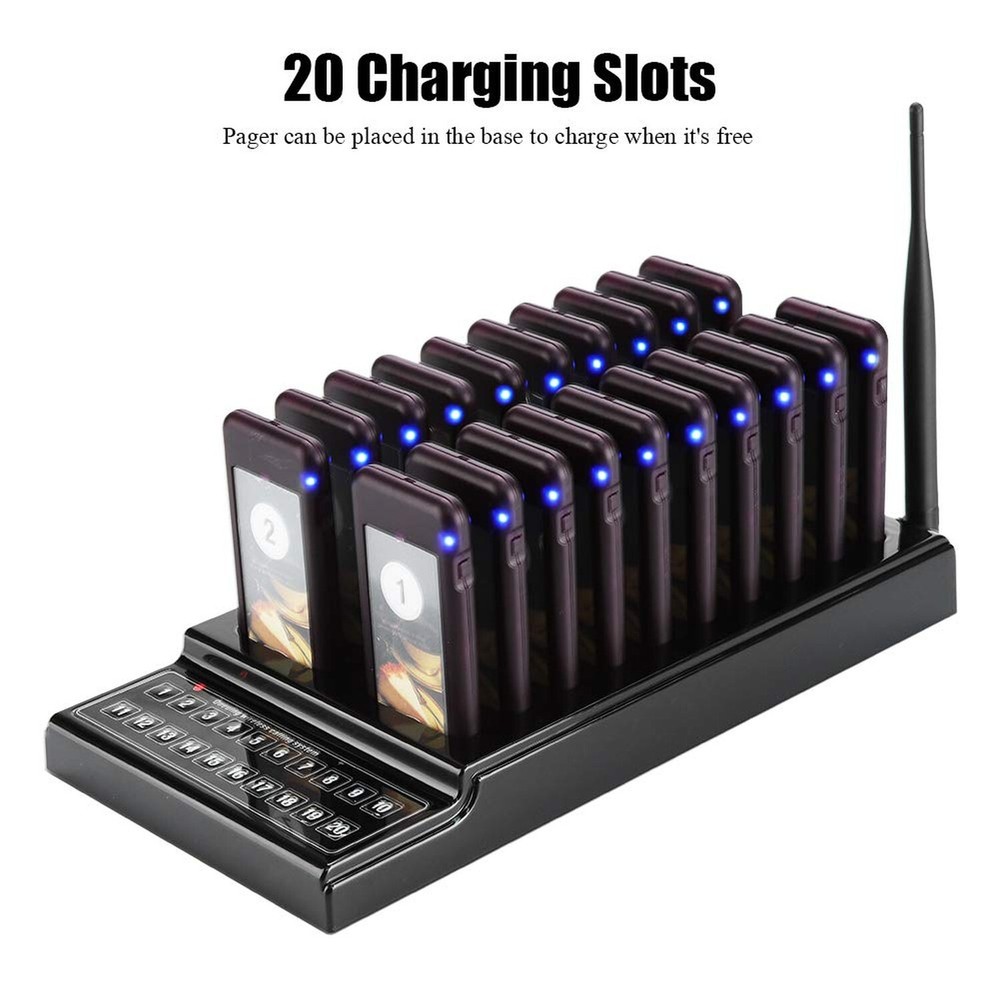 20 Channels Wireless Calling System, Restaurant Guest Paging System with Char...