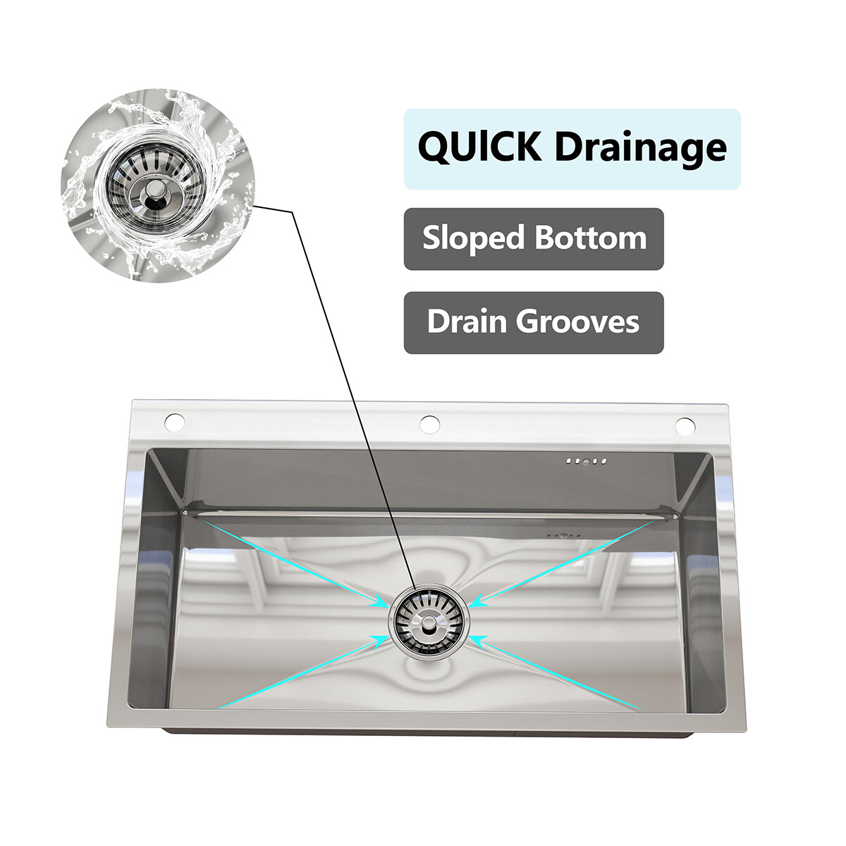 Silver Kitchen Sink Stainless Steel 28"/30"/32" Single Bowl Drop In Top Mount