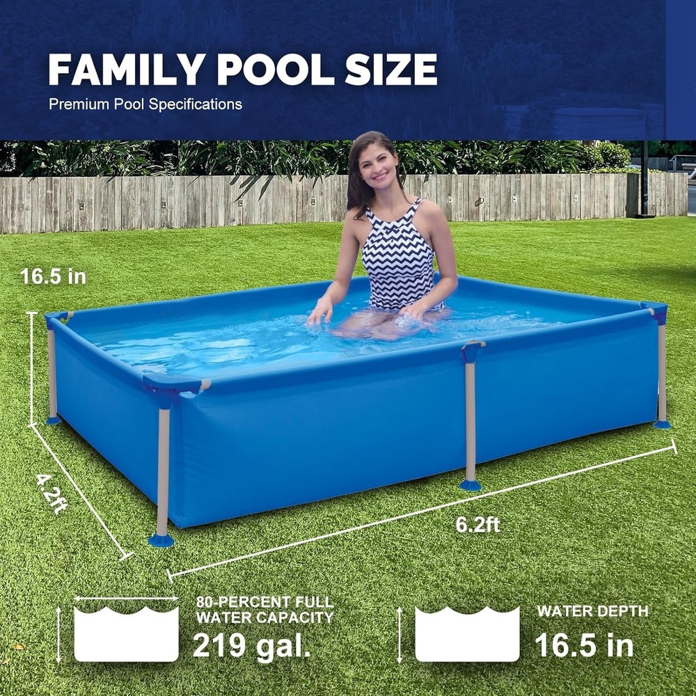 Quick-Install Above Ground Pool - Spacious 6.2ft x 4.2ft Rectangular Design-