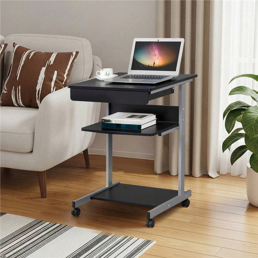 1PC Modern Portable Rolling Computer Desk Table With Drawer For Work Study