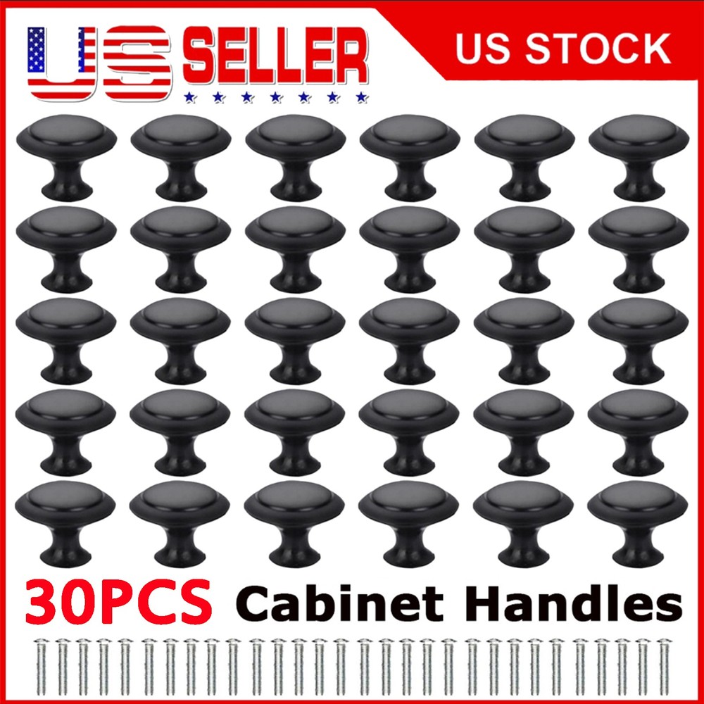 30 Pack Matte Black Kitchen Cabinet Knobs Round Drawer Pulls Stainless Steel