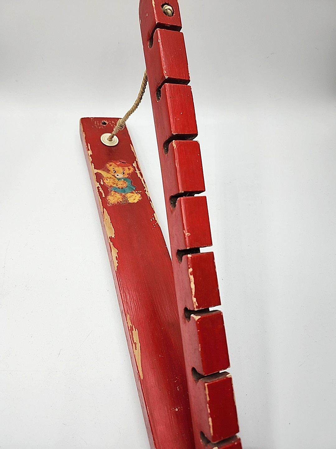 Vtg Wooden Folding Clothes Dryer Peg Rack Hanging Laundry Drying Rack 17” Red