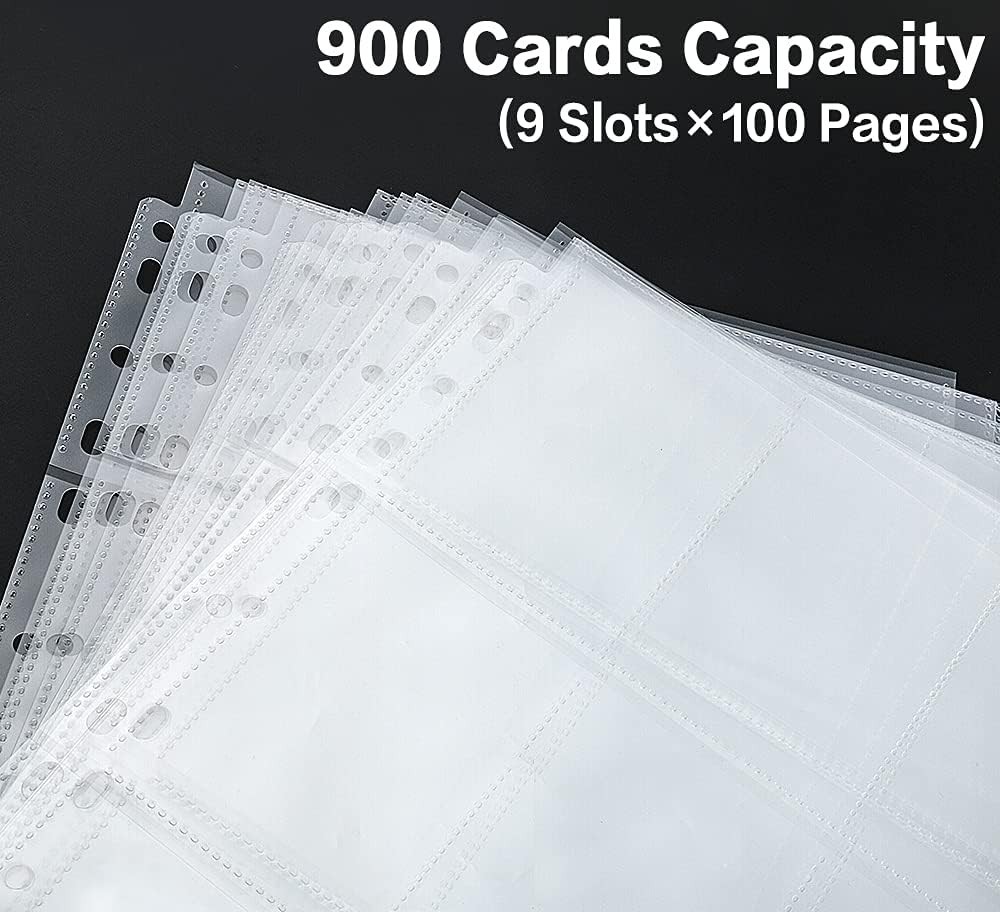 Top-Loading 9 Pocket Card Sleeve Pages - 100 Pack for Easy Access & Storage