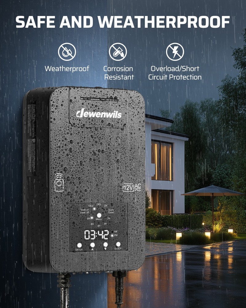 DEWENWILS 200W Low Voltage Transformer, Photocell & Timer, Landscape Lighting