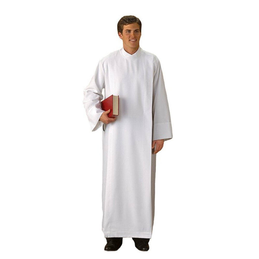 Medium Alb White Hook and Loop Shoulder Polyester Catholic Priest Clergy Mass