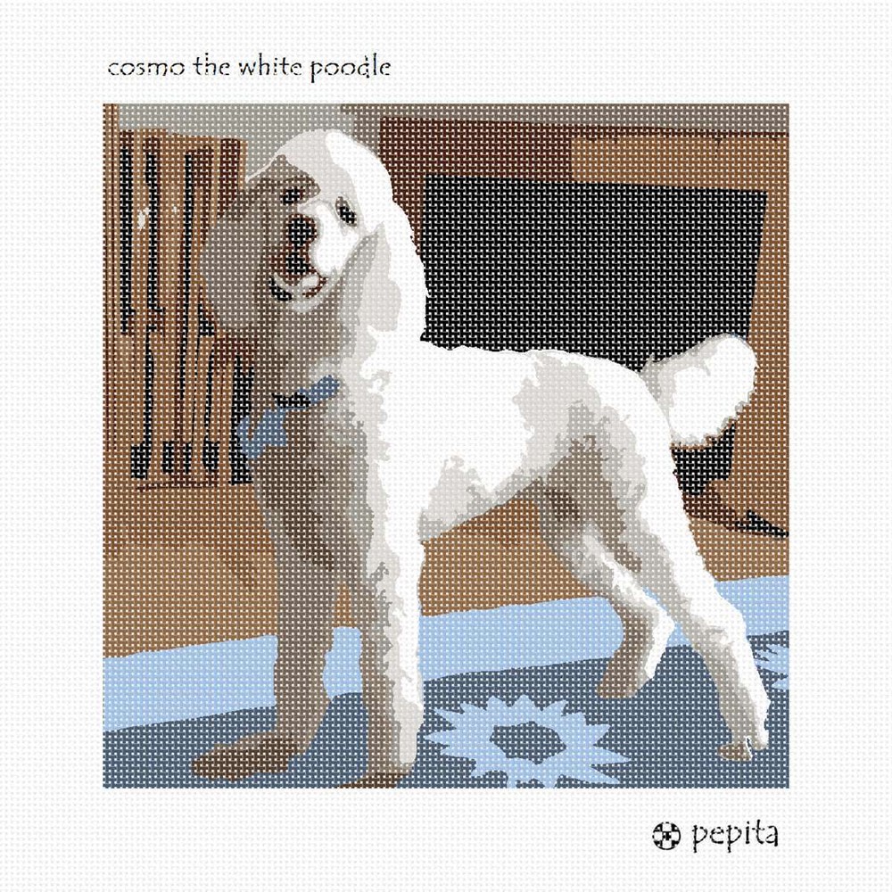 Cosmo The White Poodle Needlepoint Kit or Canvas
