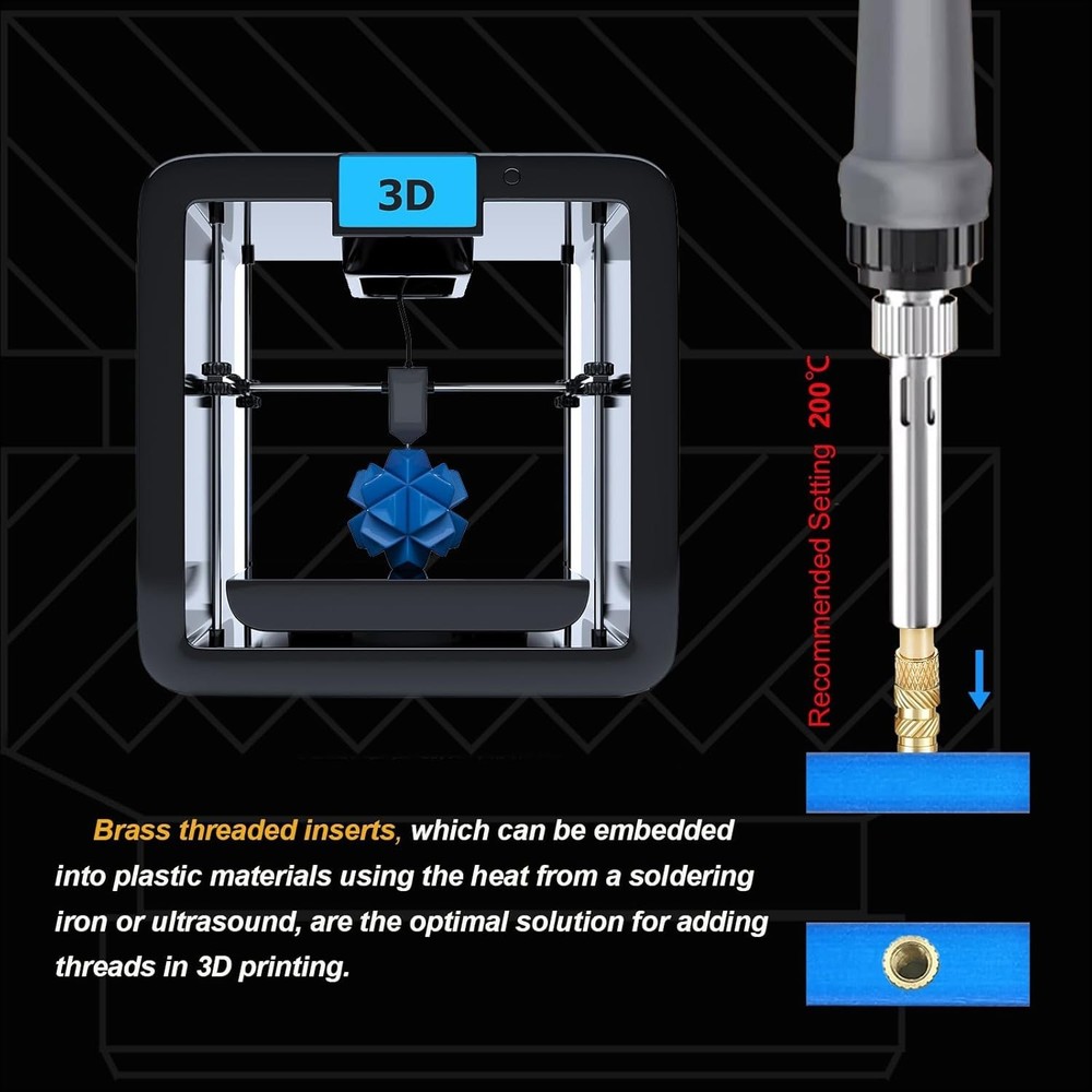 200 insertos roscados M2 para componentes de impresión 3D, tuercas moleteadas de