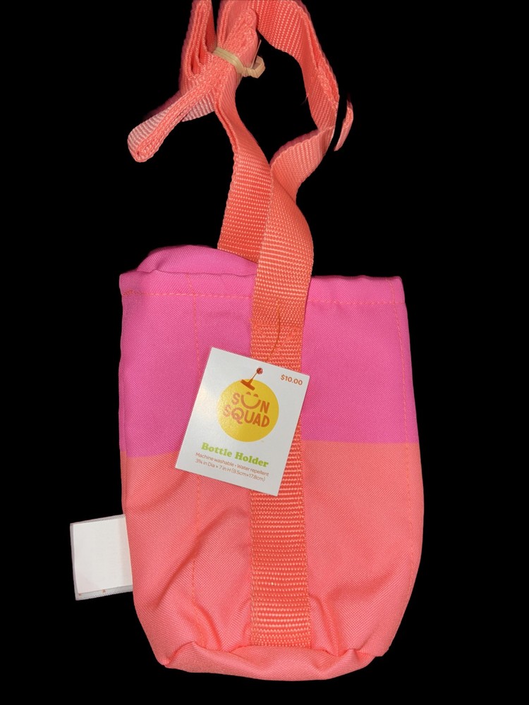 SUN SQUAD BOTTLE HOLDER NWT Bright Pink/orange With Strap- Drawstring Closer