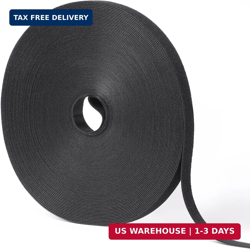 1/2in x 100ft Hook and Loop Roll | Double-Sided Strips, Self-Gripping Straps | R