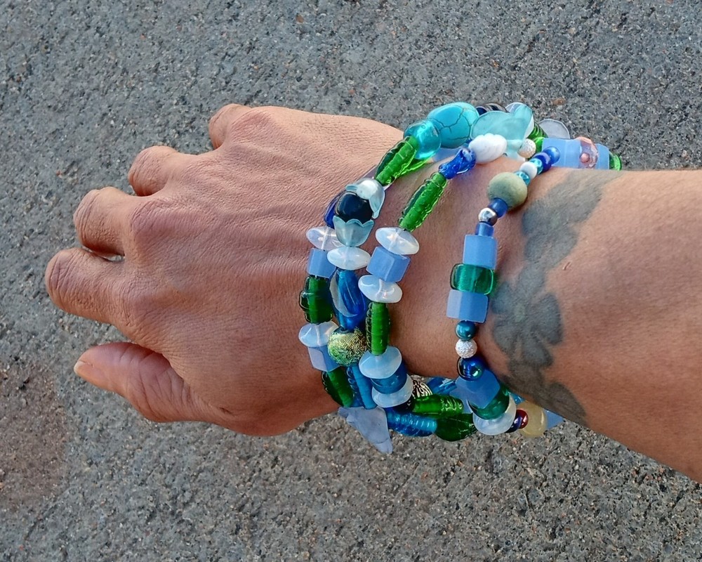 Blue & Green Glass Beaded Bracelets
