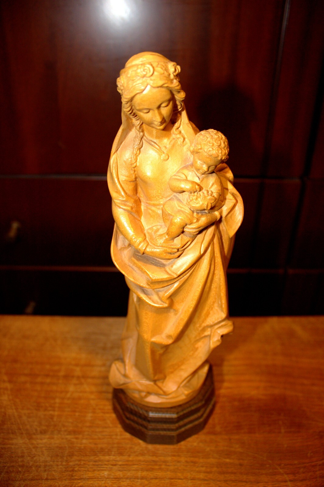 VTG ANRI 11" HAND CARVED WOOD OUR LADY VIRGIN MARY JESUS STATUE SCULPTURE FIGURE