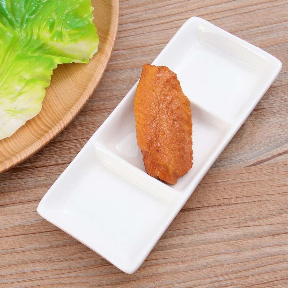 6 Inch White Ceramic Serving Tray 3 Compartment Appetizer Platters Rectangula...