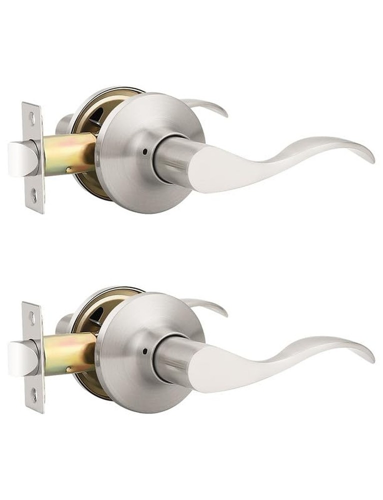 Mengico 2 Pack Satin Nickel Modern Interior Passage Door Knobs, Keyless Door ...