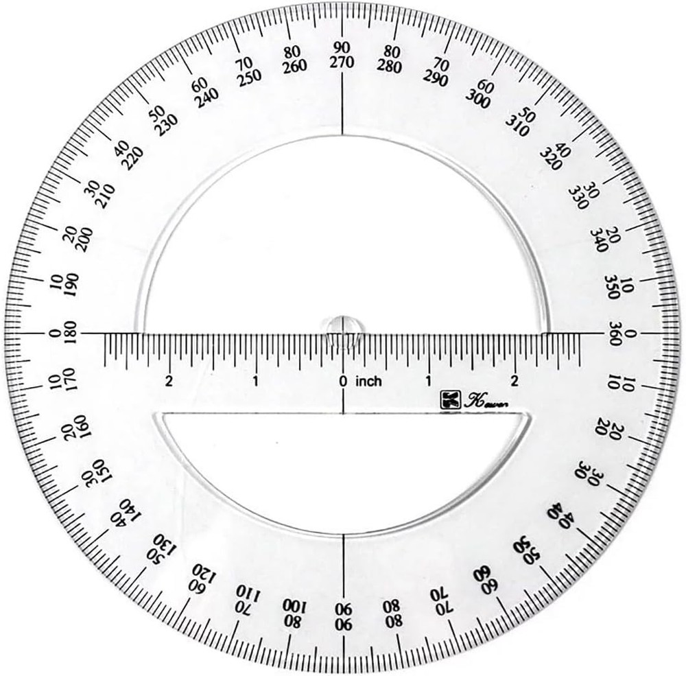 360 Degree Protractor Ruler, 6 Inch, Round Circle Protractor for Math Geometry