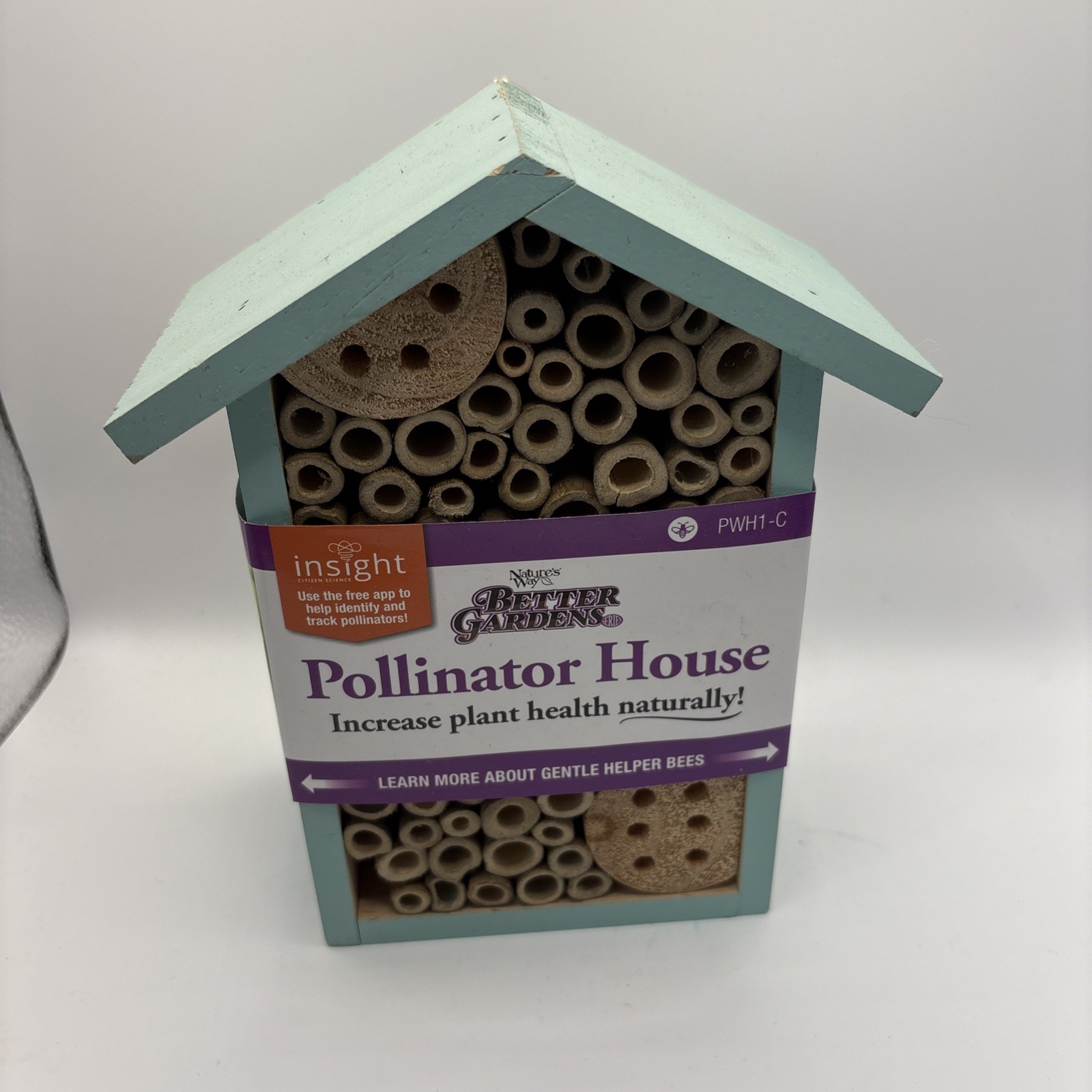 Nature’s Way Better Gardens Pollinator Bug Mason Bee House Wooden Green Blue