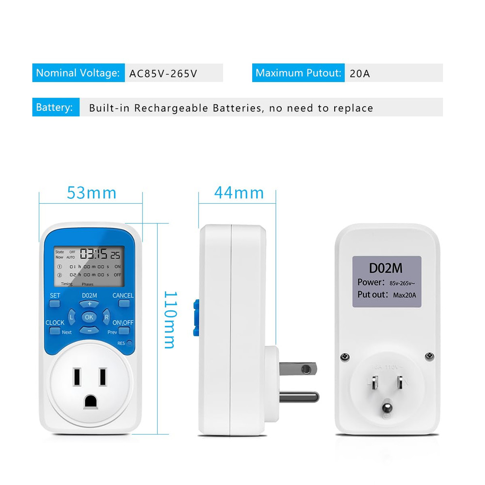 Timer Outlet, Programmable 110V/220V Pump Timer Switch, Minimum Setting by Secon