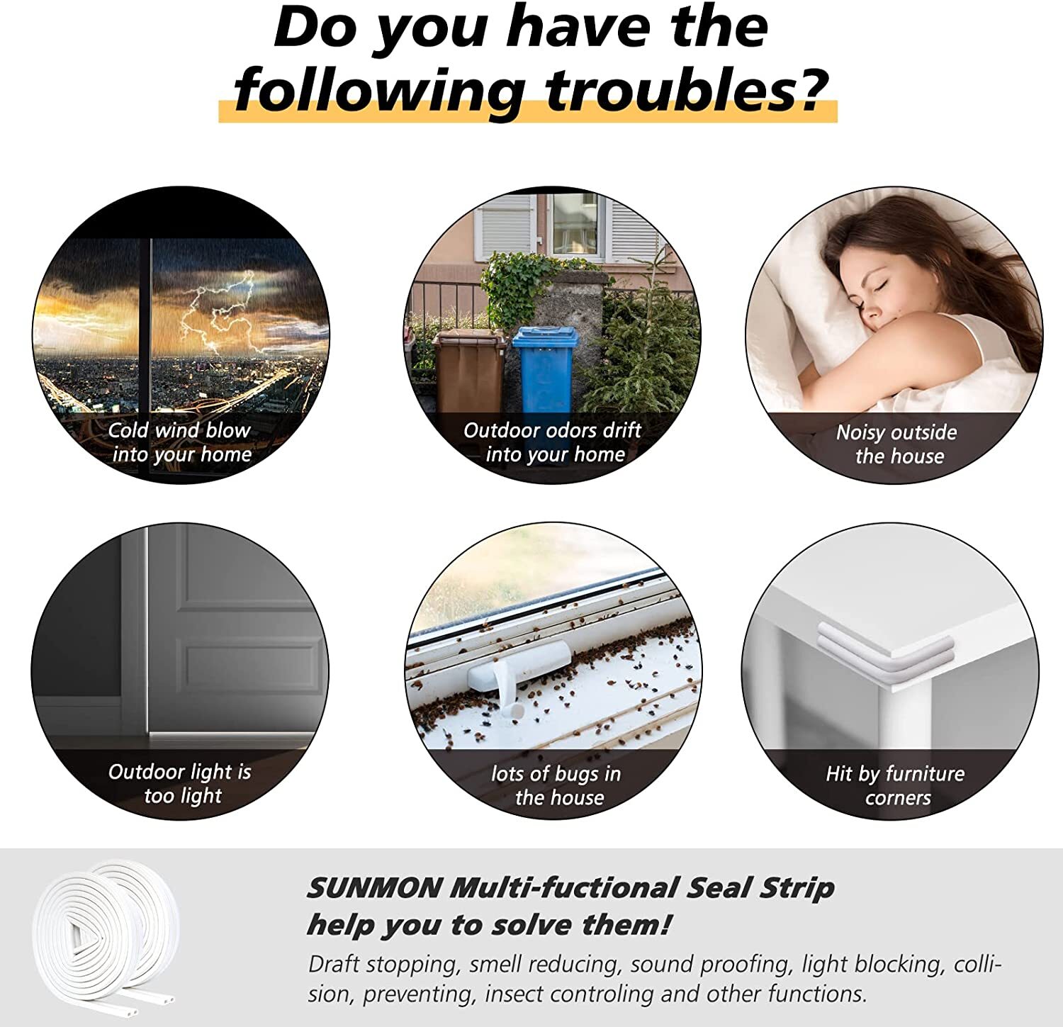 Self-Adhesive Door Window Weather Stripping Insulation Seal Strip White US