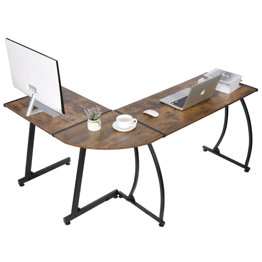 L-Shaped Computer Desk Corner Desk Laptop Study Writing Table Sturdy Brown