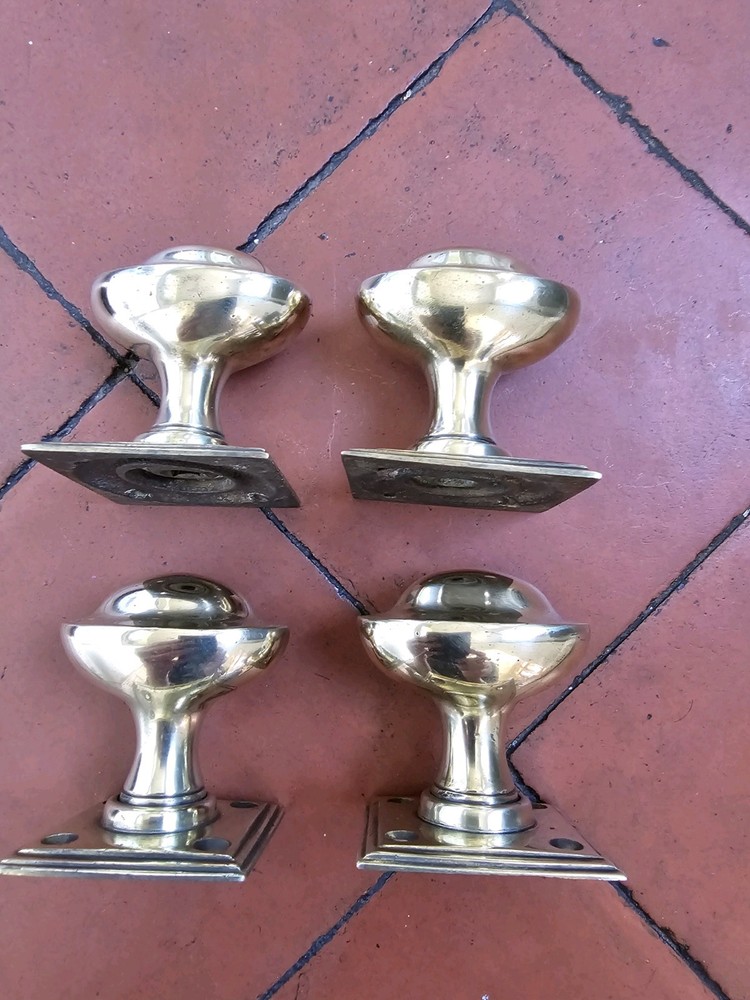 Antique original set 4 mortice lock brass door knobs