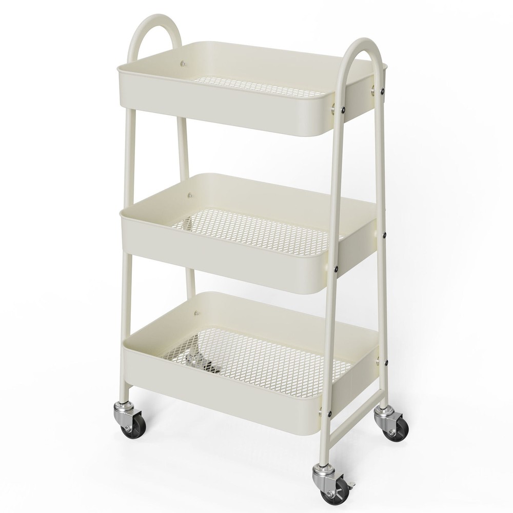 Colorful 3-Tier Storage Trolley with 2 Lockable Wheels - Versatile Organizer