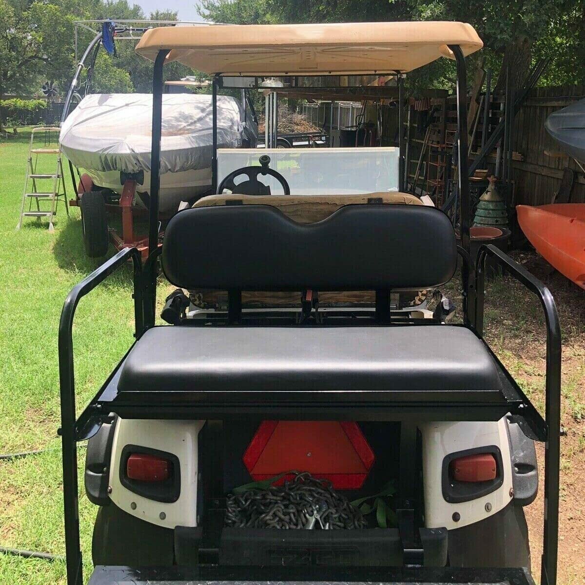 For EZGO TXT Golf Cart Flip Folding Rear Back Seat with Roof Support Kit - Black