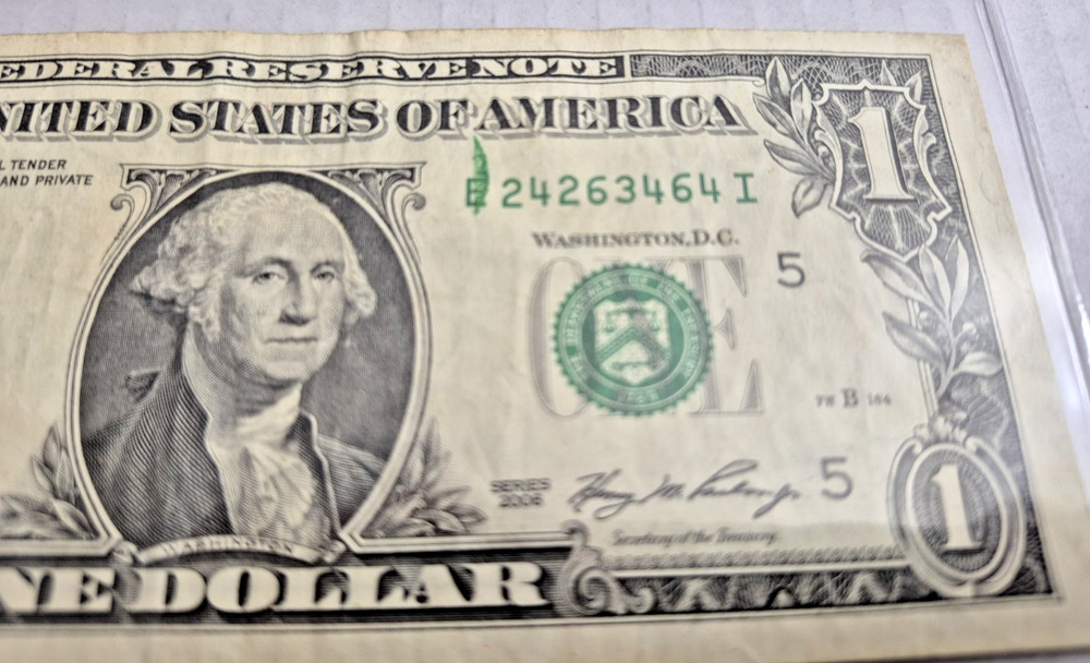 Serial Number Extra Green Over Excess Ink Digit Error 1$ Note Misprint Smear