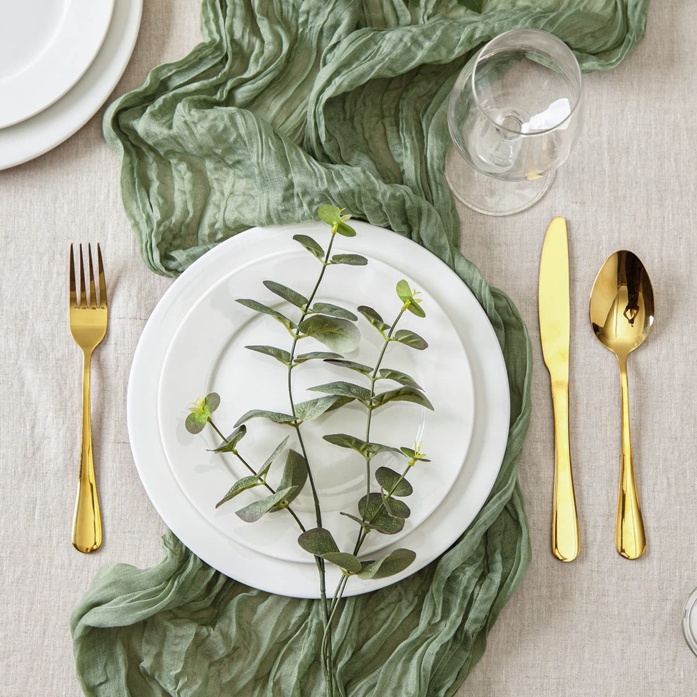 2 PCS 13Ft Table Runner for Wedding, Cotton Cheesecloth Table Runner Linen Ta...