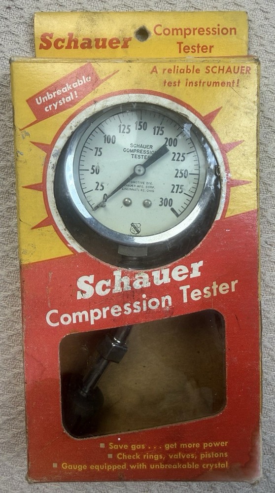 Vintage Schauer Compression Tester Untested, Original Box And Paperwork