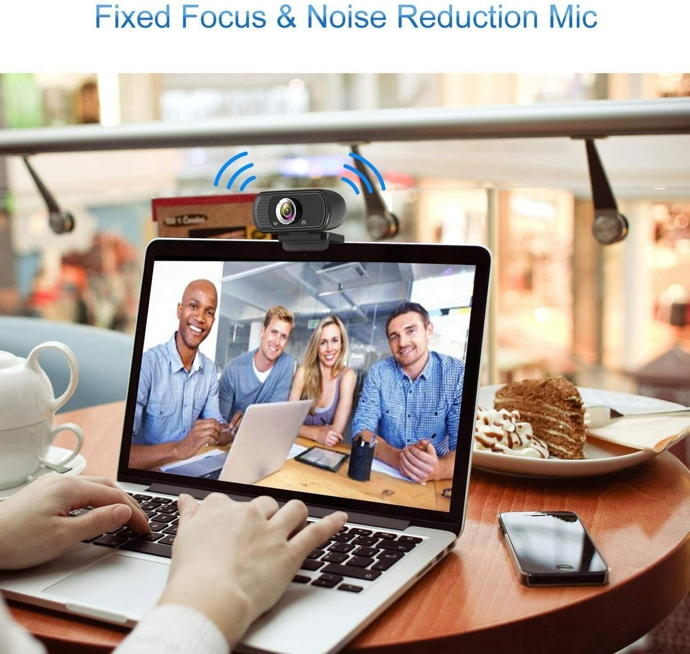 1080P HD Webcam with Built-in Noise Reduction Microphone, Widescreen USB Camera