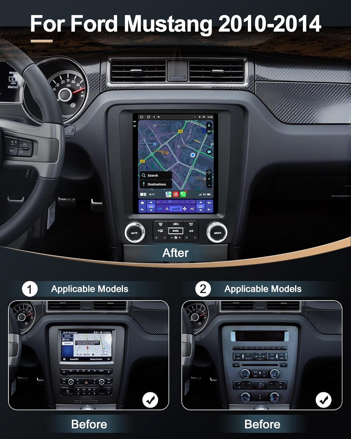 9.7" Car Radio Upgrade for Ford Mustang 2010-2014,Wireless CarPla Android Auto