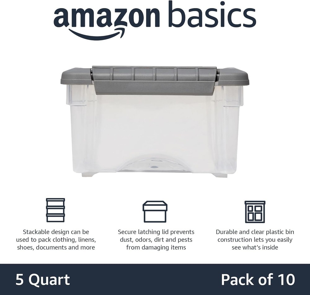 Plastic Storage Containers W/ Secure Latching Lids Stackable Organization Bin