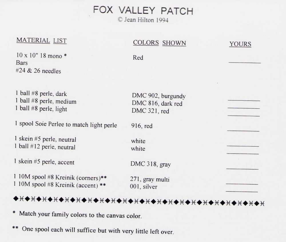 Vintage Fox Valley Patch Jean Hilton Needlepoint Pattern RARE!