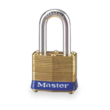 Master Lock 4Lh Padlock, Keyed Different, Long Shackle, Rectangular Brass Body,