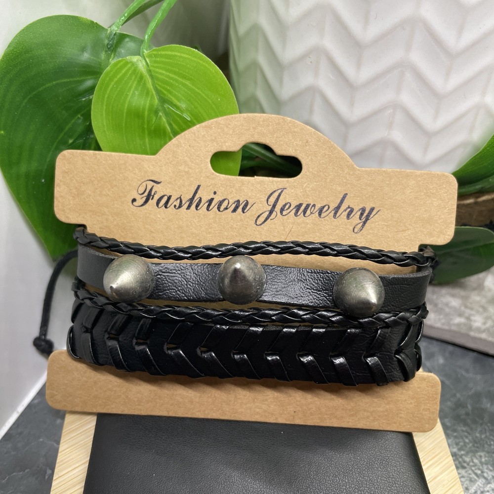 2 PC Leather Bracelet Set Stackable Adjustable Tie New Free Ship B7515