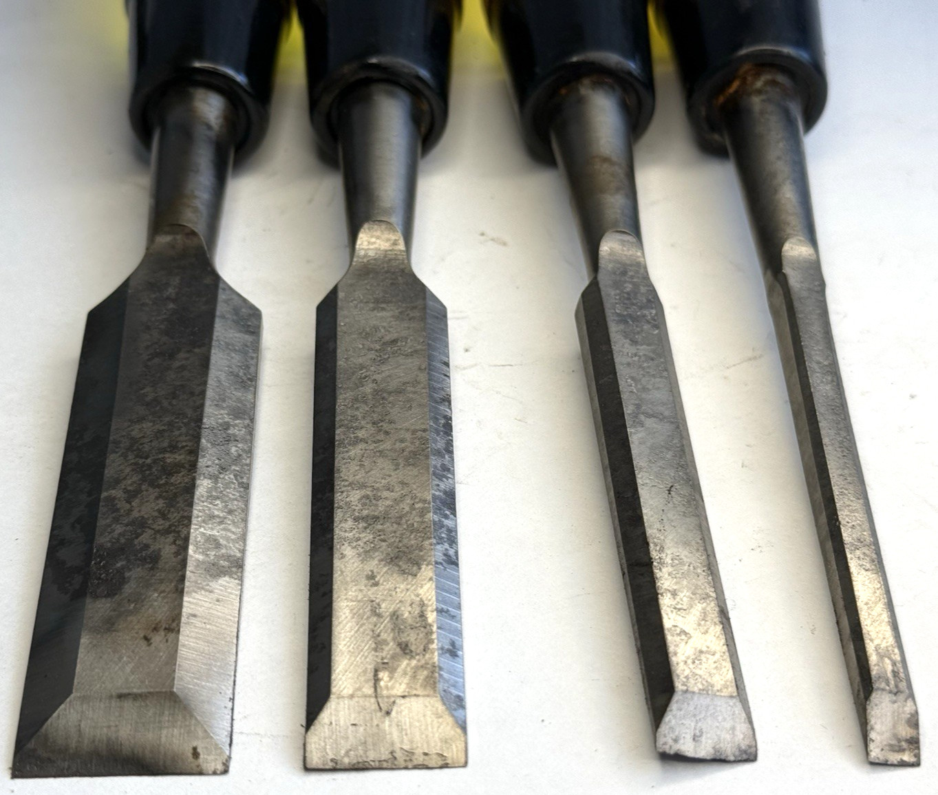 4 Vintage Woodwrking Chisels Buck Bros 1”, 3/4”, 1/2”, 1/4” Made in USA