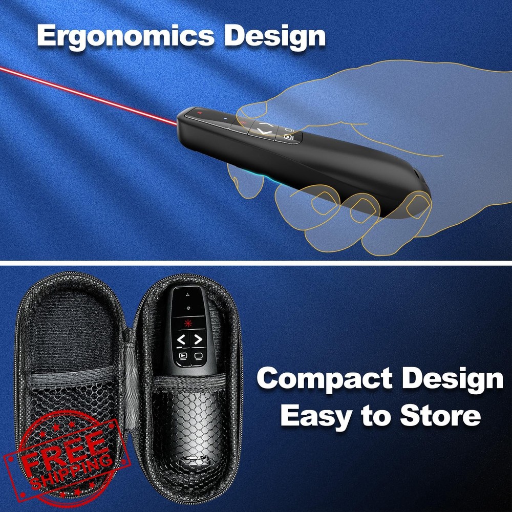 Wireless Presentation Clicker Remote w/ 4 Cases for PowerPoint Mac PC