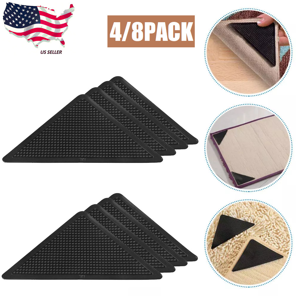 8× Reusable Rug Carpet Mats Grippers Anti Slip Stopper Washable Grips Corner Pad