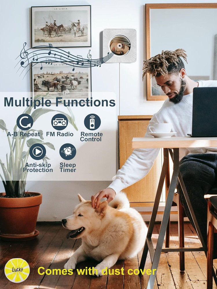 Portable Wall Mounted CD Player with Bluetooth, Mountable CD Music Player Built