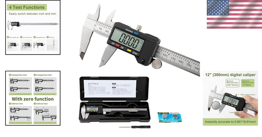 High Accuracy Digital Caliper 0-12” with Splash-Proof Display & Auto-Off Feature
