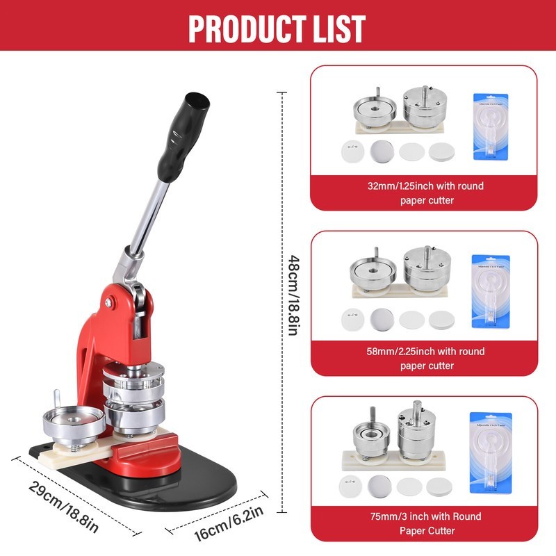 Button Maker Machine Pin Badge Maker 1.25/2.25/2.95 inch for DIY