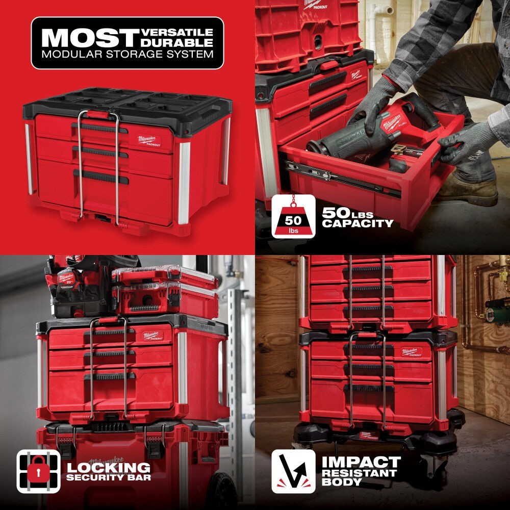 Milwaukee PACKOUT Multi-Depth 3-Drawer Tool Box - Red (48-22-8447)