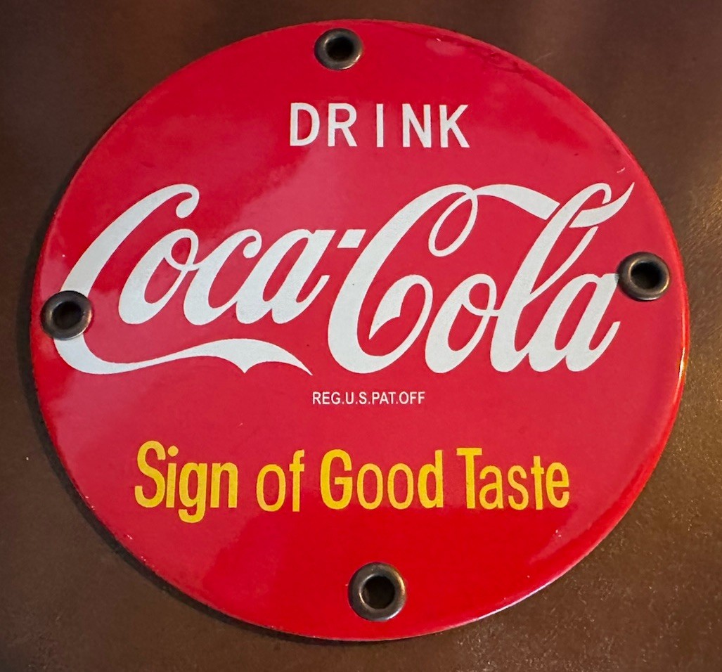 Vintage Round 5" Porcelain Coca Cola Soda Door Push Pull Enamel Steel Sign