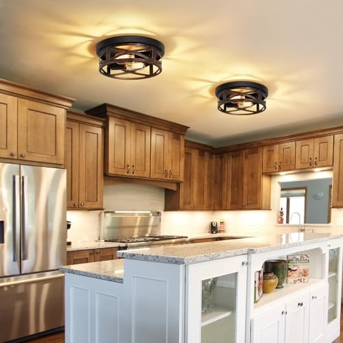 2 Pack Flush Mount Ceiling Light,Farmhouse Hallway 10in-Rustic Black-2 Pack