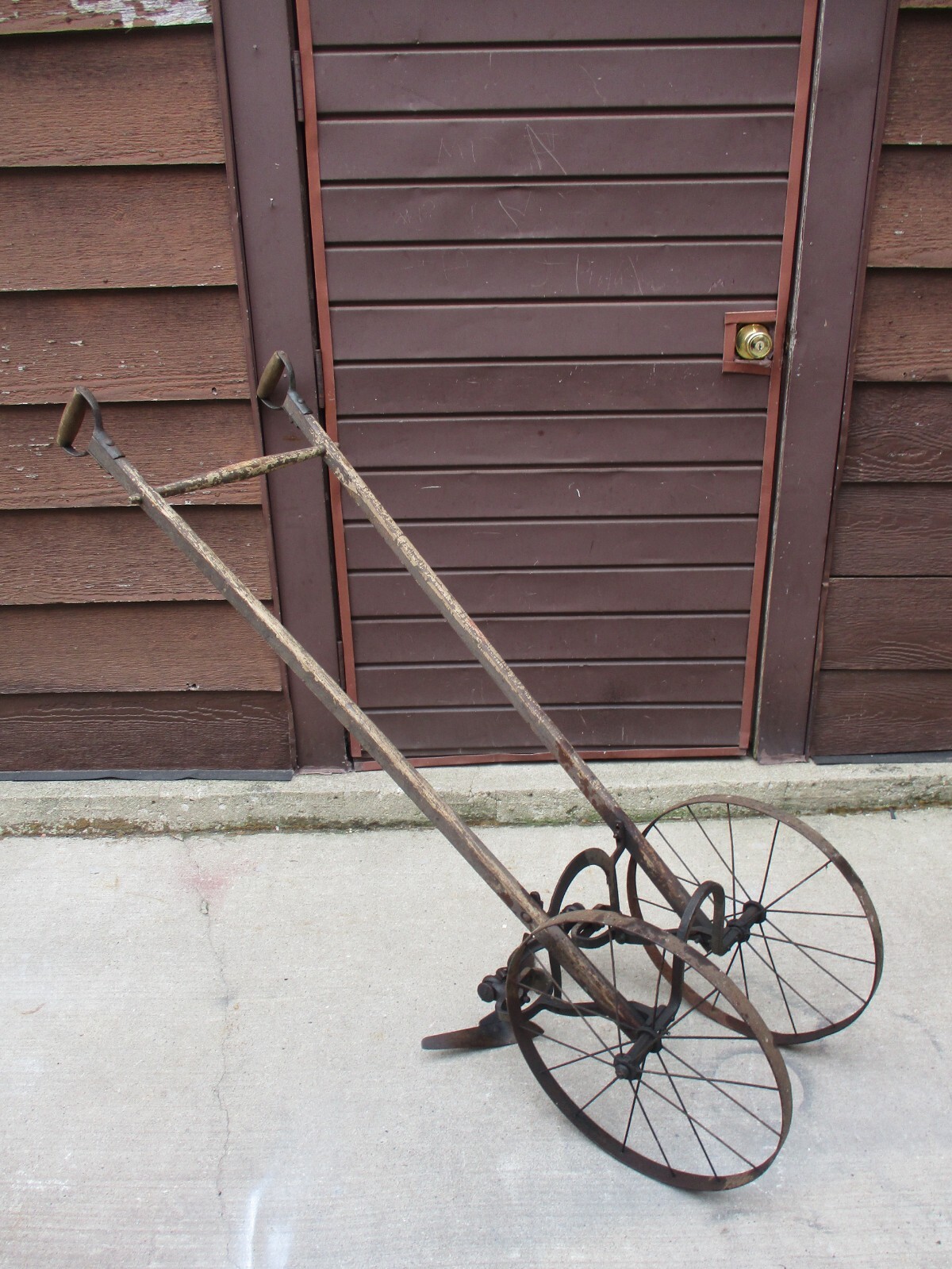 Antique 1900's Excelsior Double Wheel Farming Garden Cultivator Plow Wood /Metal