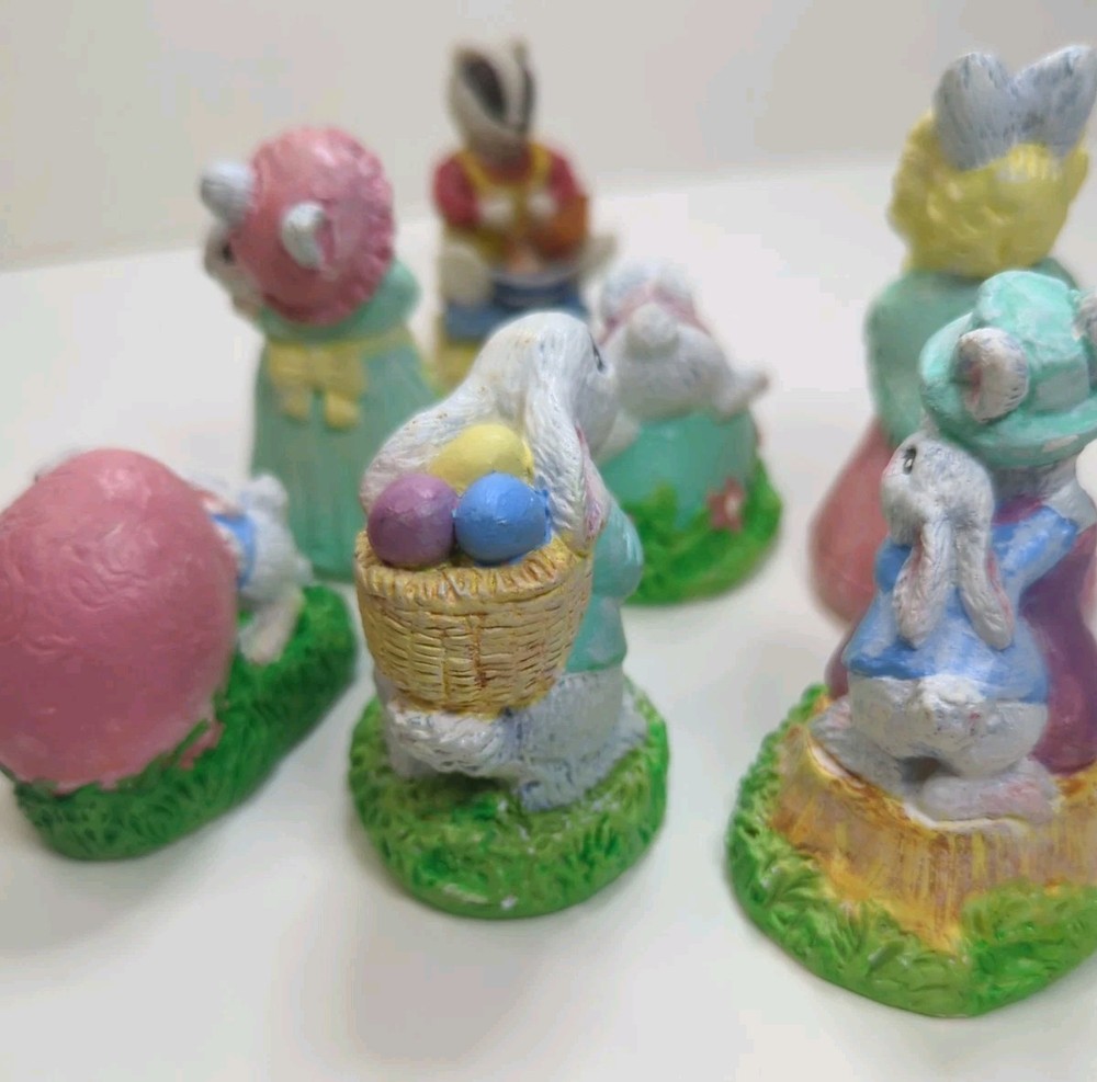 6 Vintage Easter Bunny Figurines Plus 1 Special Extra Read,👇