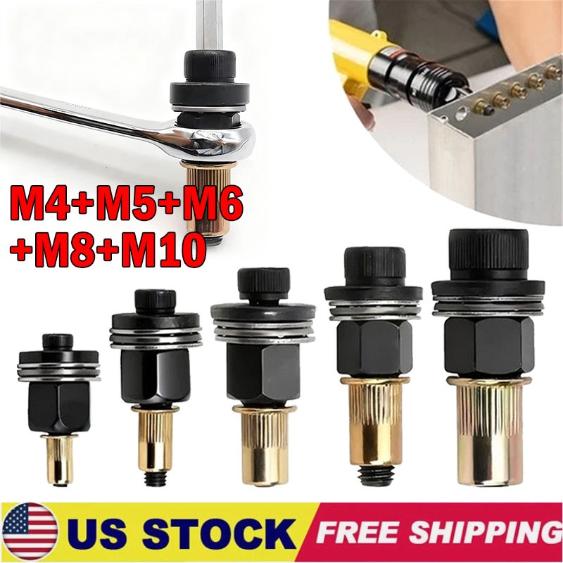 5Pcs Manual Rivet Nut Tool Adapter Carbon Steel Flat Head Threaded Insert Nuts