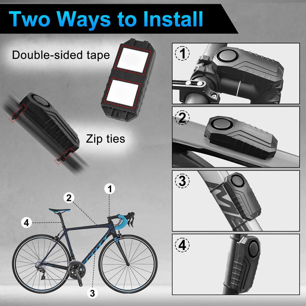 Wireless Bike Alarm, Security System with Remote Control, Anti-Theft