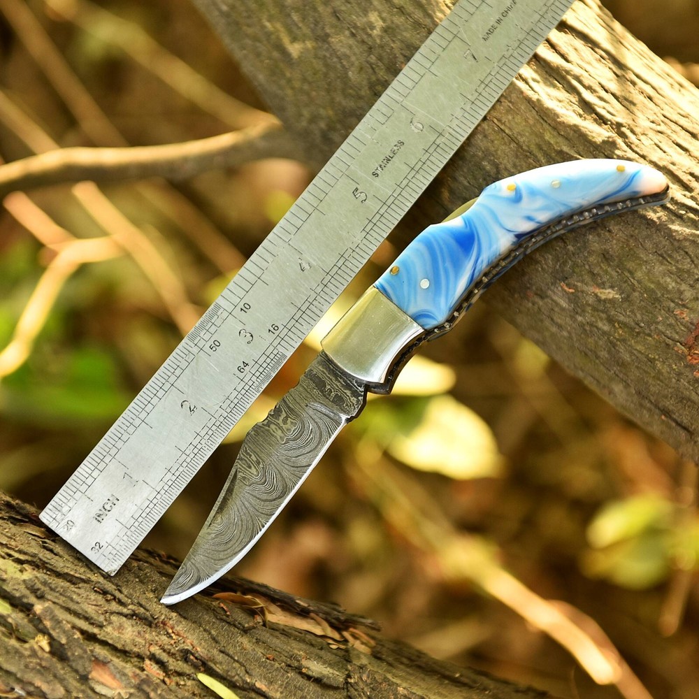 Handmade Damascus Steel Folding Blade Pocket knife Tactical Multi-Tool - folder